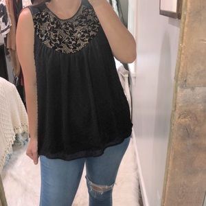One September size large black embroidered top